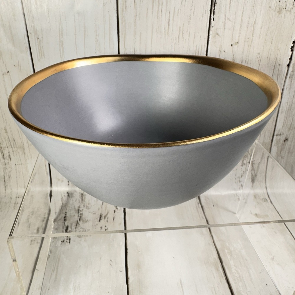 Crate & Barrel Addison Gray Gold Rim 6-3/8"‎ Soup Cereal Bowl
